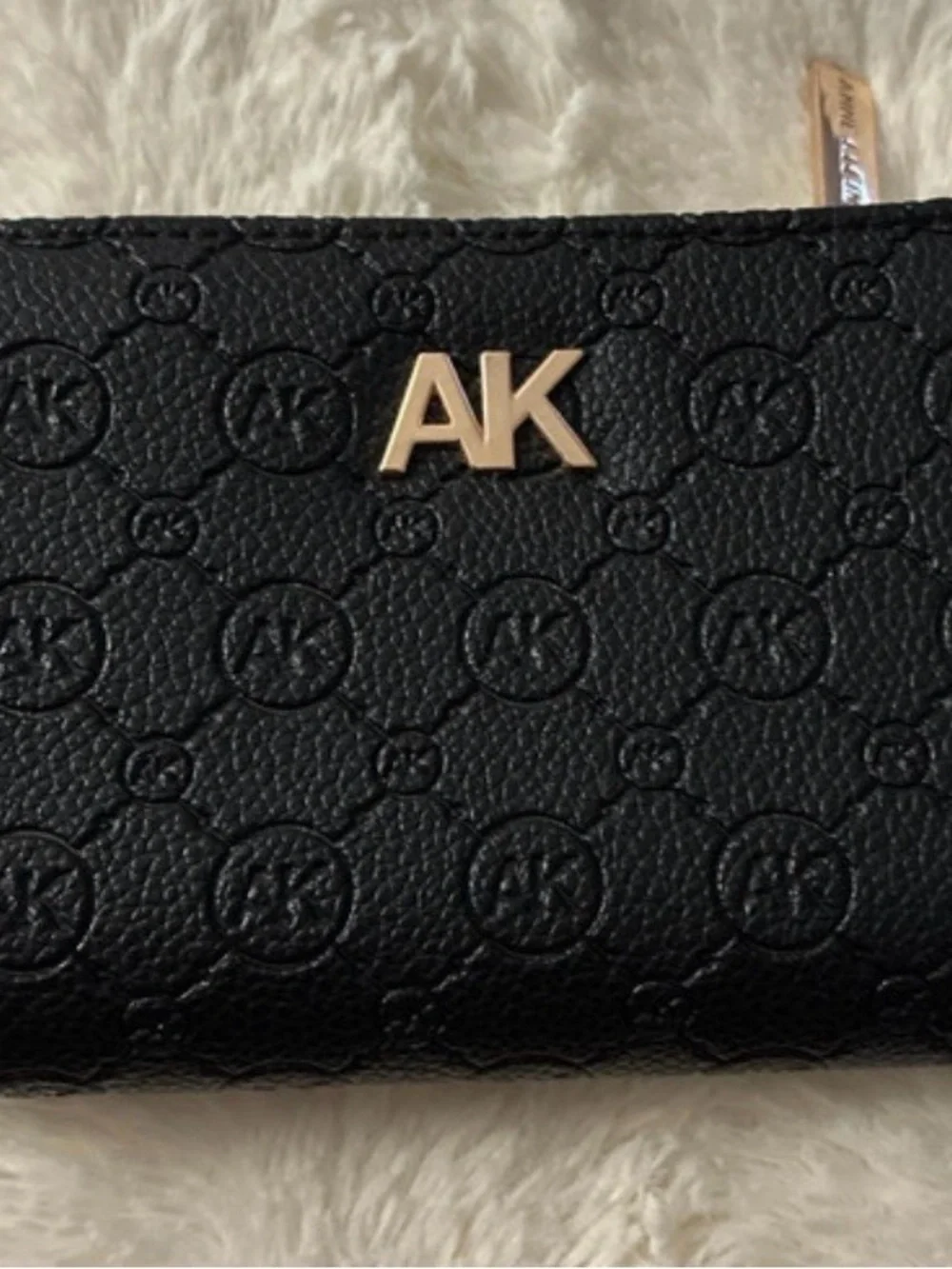 Anne Klein Black Embossed Leather Wallet with Gold AK Emblem
